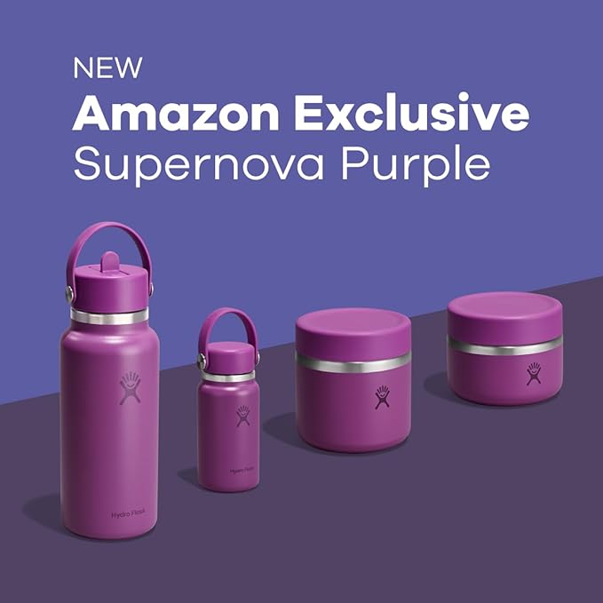 Hydro Flask Water Bottle - Insulated Stainless Steel - Wide Mouth Flex Straw Lid, Non Spill, Leakproof and Refillable in 32 Oz Supernova Purple