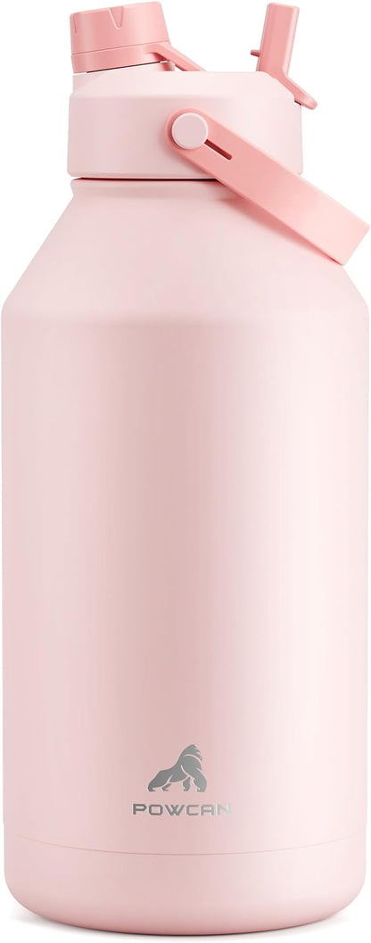 POWCAN 64 oz Insulated Water Bottle with 2-in-1 Straw and Spout Lid, Keep Cold 24H, Leak-Proof, BPA-Free, Double Wall Stainless Steel Water Bottle for Sports, Gym, Travel, and School (Cotton Candy)