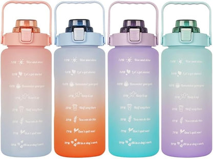 Large Motivational Water Bottle with Straw Time Marker BPA Free for Sport and Fitness (64 Oz/Half Gallon) (cyan-blue-purple)