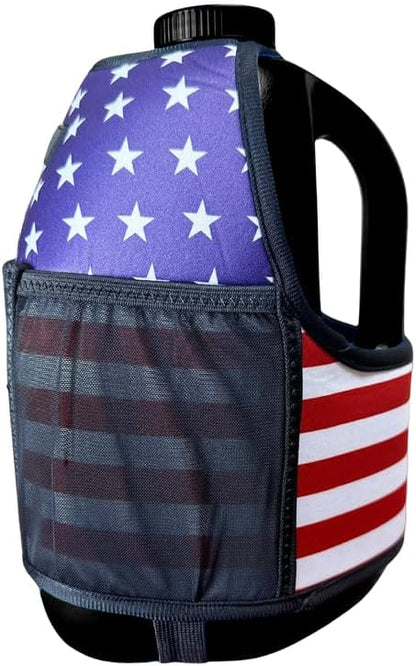 Gallon Gear 1 GALLON LARGE WATER BOTTLE SLEEVE COMBO | BPA FREE PLASTIC REUSABLE WATER JUG | HYDRATION WATER BOTTLE FOR MEN & WOMEN | GYM, SPORTS, TRAING & FITNESS (BLACK/FLAG-USA)