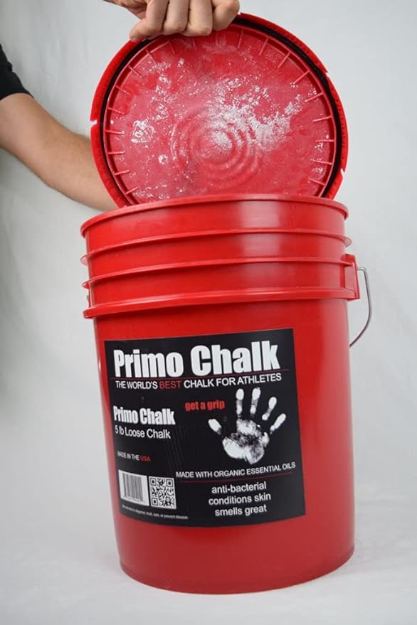 Primo Chalk Resealable Bucket: Loose Chalk for Weightlifting, Rock Climbing, & Gymnastics, Made in The USA, Chalk Ball Refill for Superior Grip