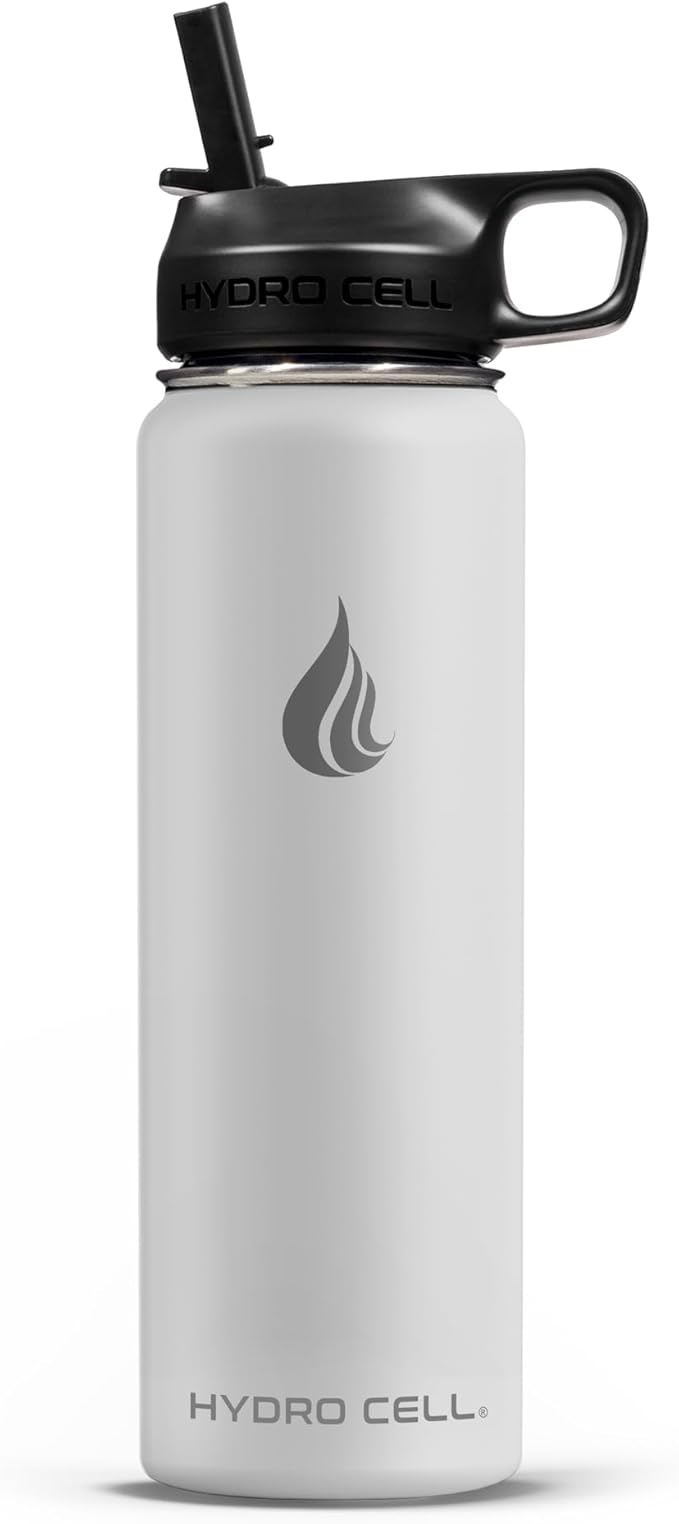 HYDRO CELL Stainless Steel Insulated Water Bottle with Straw - For Cold & Hot Drinks - Metal Vacuum Flask with Screw Cap and Modern Leakproof Sport Thermos for Adults (Frost 24oz)