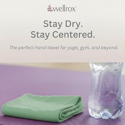 Wellrox Microfiber Yoga Hand Towel – Super Soft, Quick-Dry, Non Slip Yoga Towel for Hot Pilates, Gym & Workouts (26.5" x 16", Green)