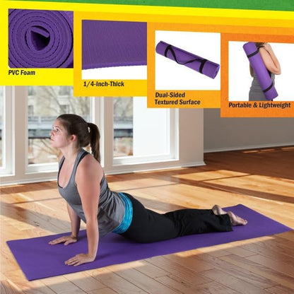 Wakeman Yoga Mat Set - 4-Pack of Resistance Bands for Working Out with 1/4-Inch Workout Mat - Home Gym Starter Kit - Exercise Equipment by Wakeman