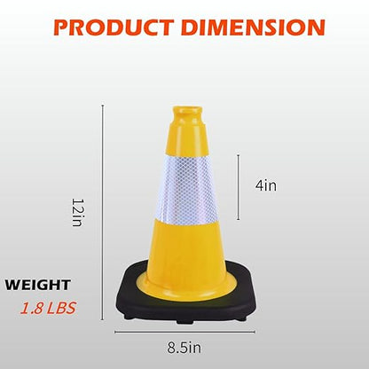 8 Pack 12 Inch Yellow Traffic Cones with Black Base, Multipurpose Road Safety Markers for Driveway, Parking Lots, Pet Training (8, Yellow, 12 Inch)