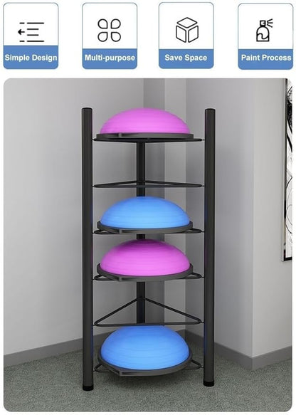 3/5/6/7 Tier Floor Stand Storage Organizer Exercise Half Balance Ball Storage Rack, Home Gym Workout Equipment for Bosu Slam Bowling Medicine Balls(White,6 Layer - 63in)