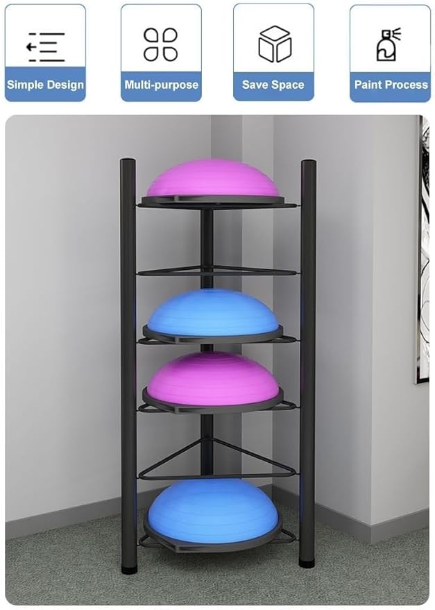 3/5/6/7 Tier Floor Stand Storage Organizer Exercise Half Balance Ball Storage Rack, Home Gym Workout Equipment for Bosu Slam Bowling Medicine Balls(Black,6 Layer - 63in)