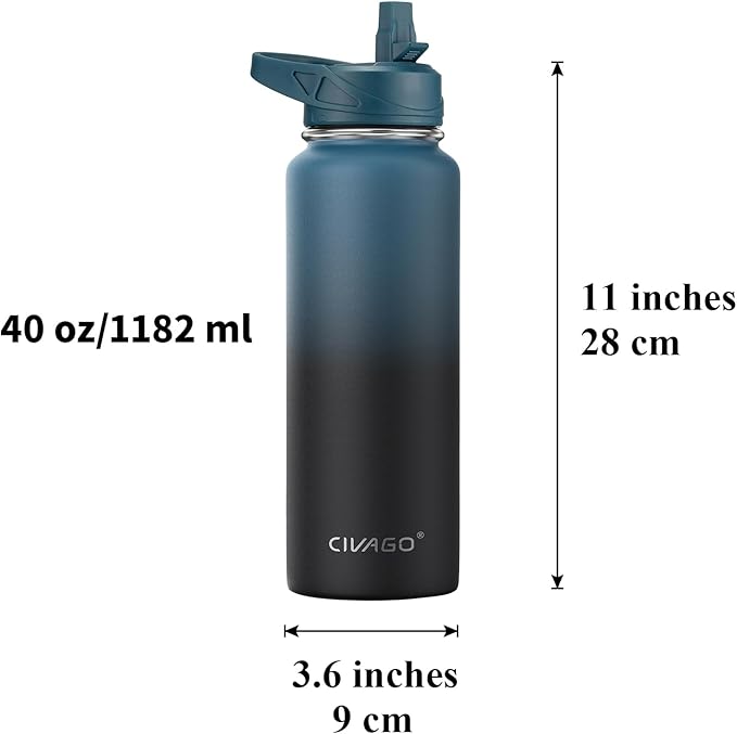 CIVAGO 40 oz Insulated Water Bottle With Straw, Stainless Steel Sports Water Flask Cup with 3 Lids (Straw, Spout and Handle Lid), Double Walled Travel Thermal Canteen Mug, Lavender