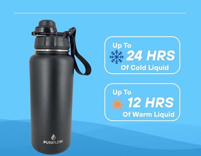 32oz Insulated Stainless Steel Water Bottle With 2 Leakproof Lids, Carrying Pouch, Double Wall Vacuum, BPA Free, Wide Mouth, Ideal for Gym, Fitness, Sports, Travel & Outdoors