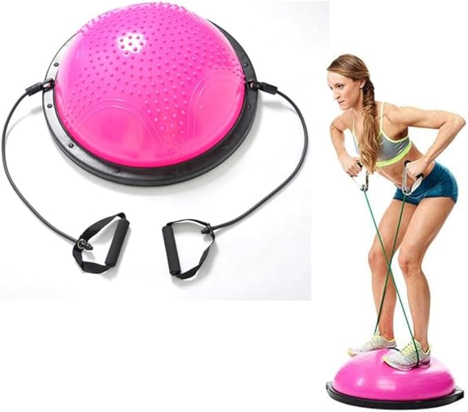 MPM Half Ball Balance Trainer Yoga Exercise Fitness Platform, Anti Slip, Core Workout Strength Training with 2 Resistanc