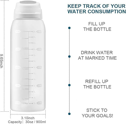 Straw Water Bottle BPA Free Tritan with Time Markers, 30oz Large Durable Gym Plastic Bottle for Fitness, Outdoor Enthusiasts, Leakproof (Pack of 1)
