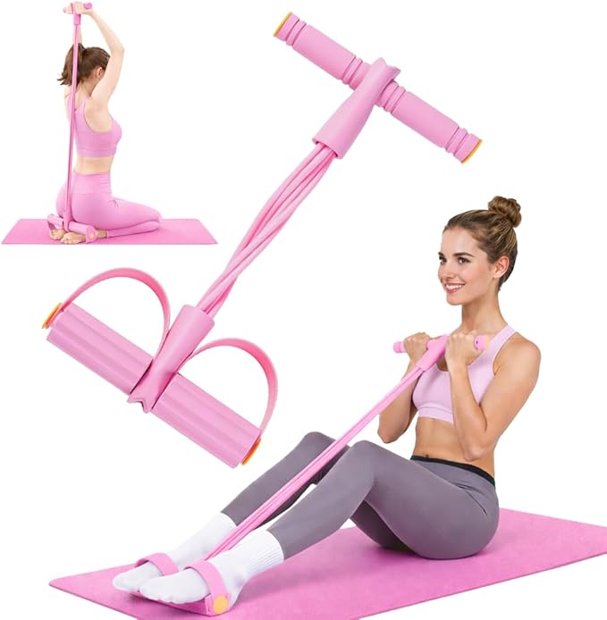Resistance Bands with Handles, 6-Tube Foot Pedal, Natural Rubber Ankle Puller for Sit-ups & Full Body, Portable Home Gym Strength for Legs, Arms & Core