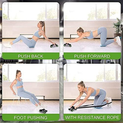 4 wheel ab wheel roller for six pack abs workout at home Exerciser for Abdominal Stomach Exercise Training with Knee Mat Steel Handle for (Men and Women) multicolor