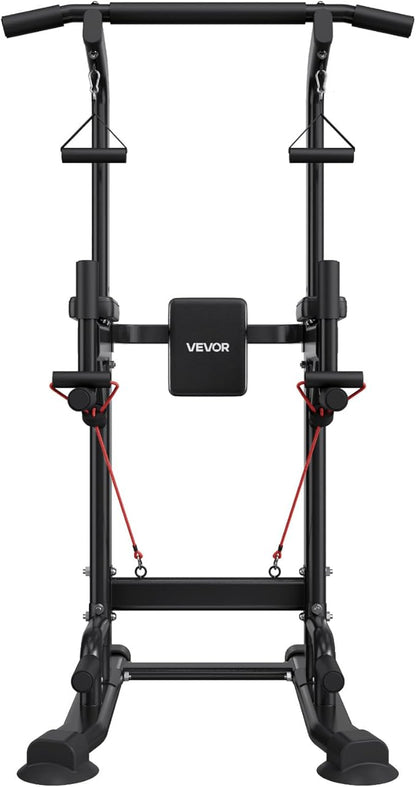 VEVOR Pull Up Bar, 330 LBS Power Tower Dip Station, Workout Dip Station with H-Shaped Stable Base & Back Pad, Adjustable 12 Level Height Free Standing Chin Up Bar for Back, 4-Level Adjustable Back Pad