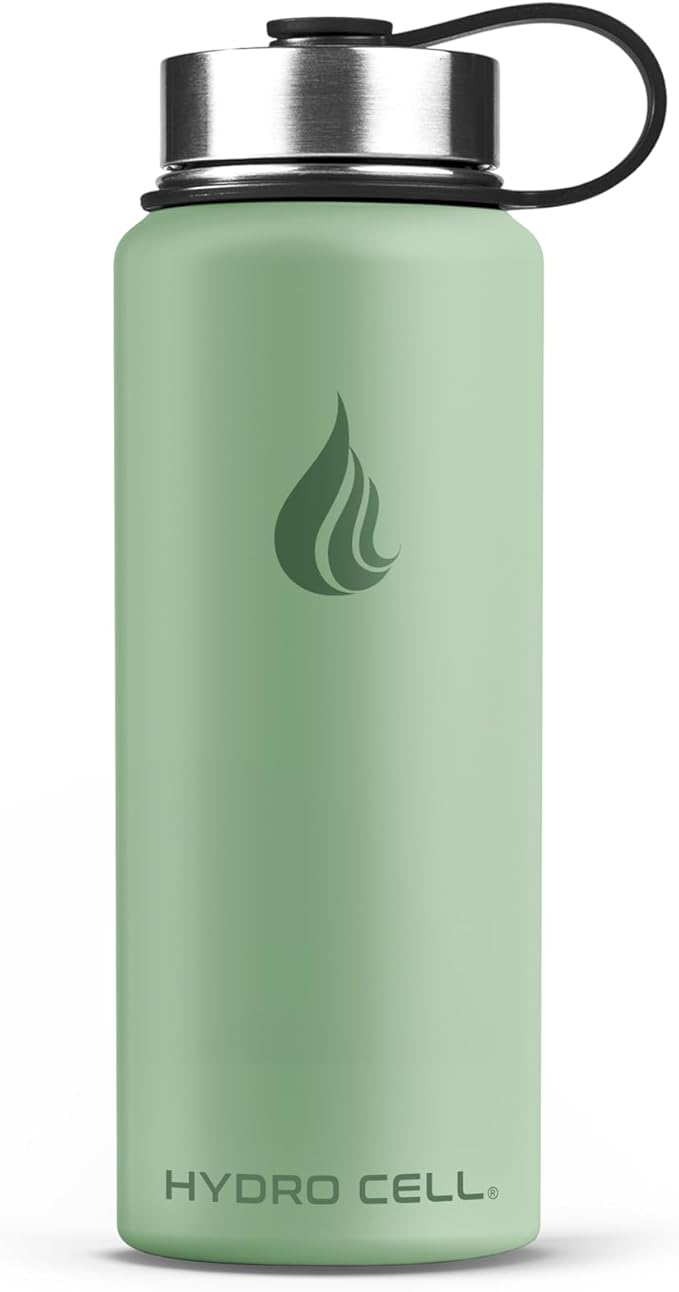 HYDRO CELL Stainless Steel Insulated Water Bottle with Straw - For Cold & Hot Drinks - Metal Vacuum Flask with Screw Cap and Modern Leakproof Sport Thermos for Adults (Sage 18oz)