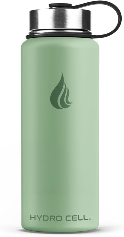 HYDRO CELL Stainless Steel Insulated Water Bottle with Straw - For Cold & Hot Drinks - Metal Vacuum Flask with Screw Cap and Modern Leakproof Sport Thermos for Adults (Sage 18oz)