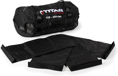 Titan Fitness 125-200 LB PRO Strongman Sandbags, Double Layer, 1050D Cordura, Black, Carry Home Gym Training