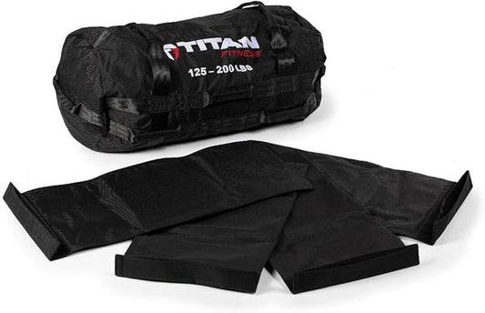 Titan Fitness 125-200 LB PRO Strongman Sandbags, Double Layer, 1050D Cordura, Black, Carry Home Gym Training