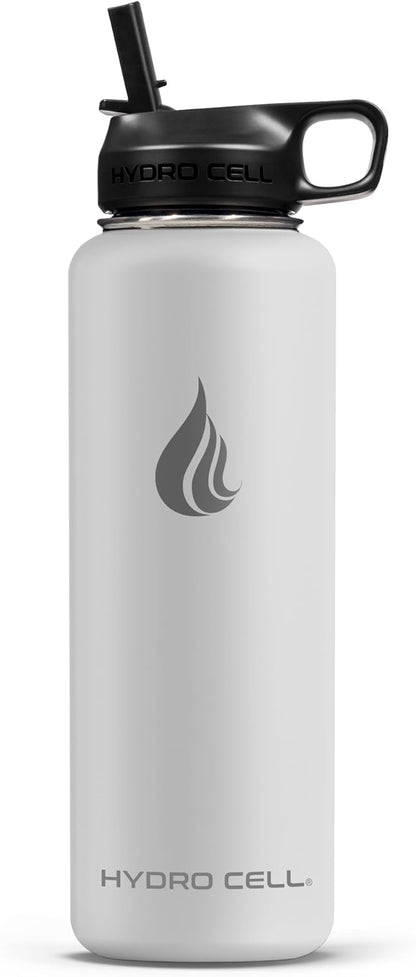 HYDRO CELL Stainless Steel Insulated Water Bottle with Straw - For Cold & Hot Drinks - Metal Vacuum Flask with Screw Cap and Modern Leakproof Sport Thermos for Adults (Frost 40oz)