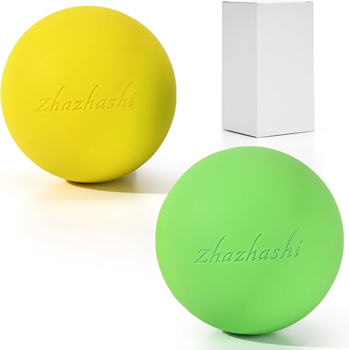 Massage Lacrosse Balls 2 Pack, Rubber Trigger Point Therapy Balls for Deep Tissue Myofascial Release, Plantar Fasciitis & Muscle Soreness Relief, Portable Pain Relief Tool (Green and Yellow)