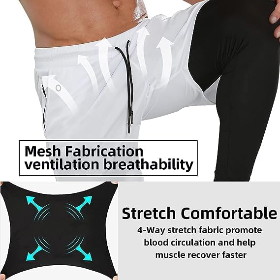 OEBLD Mens 2 in 1 Athletic Running Pants Quick Dry Gym Workout Shorts for Men Compression Pants with Pockets