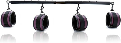 Spreader Bar Heavy Duty Stainless Steel Expandable Silver Bar Home Gym with 4pcs PU Purple Adjustable Strap,Sports Aid Training Fitness Gear Pilates Aid Kit,Yoga Set