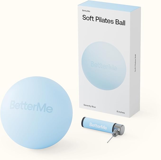 BetterMe Soft Pilates Ball – 8 Inch Mini Exercise Ball for Pilates, Yoga & Core Training – Small Stability Ball for Women – Portable Workout Tool