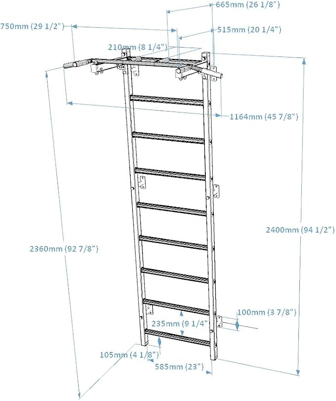 Wooden Swedish Ladder Wall Stall Bar - Indoor Chin Up Bar Workout Equipment for Home Exercise, Physical Therapy, Gymnastics, Fitness