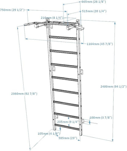 Wooden Swedish Ladder Wall Stall Bar - Indoor Chin Up Bar Workout Equipment for Home Exercise, Physical Therapy, Gymnastics, Fitness