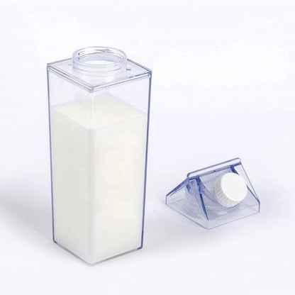 Milk Carton Water Bottle 33oz (1L) Plastic Clear Square Milk Bottles BPA Free Leakproof Water Bottle Portable Reusable Milk Carton Shaped Juice Bottle Perfect for Fitness Gym Camping Sports