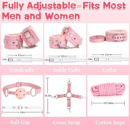 10-Piece Leather Couples Home Gym Set: Complete Partner Yoga, Pilates & Fitness Training Kit for A Full-Body Couples Workout (Pink)