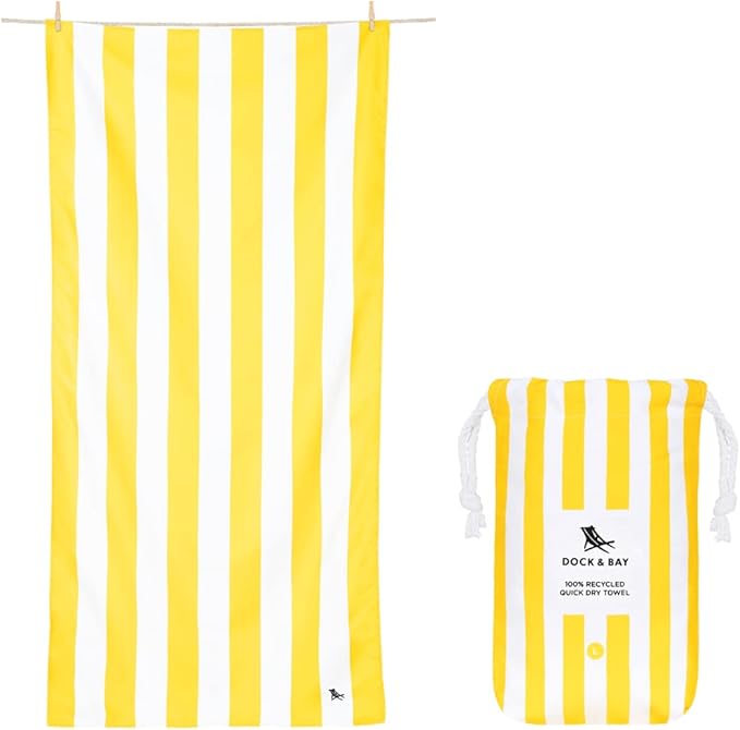 Dock & Bay Customized Beach Towel - Quick Dry, Sand Free - Compact, Lightweight - 100% Recycled - Includes Bag - Cabana - Boracay Yellow - Large