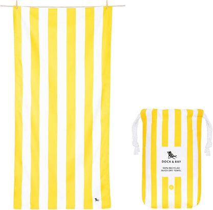 Dock & Bay Customized Beach Towel - Quick Dry, Sand Free - Compact, Lightweight - 100% Recycled - Includes Bag - Cabana - Boracay Yellow - Large