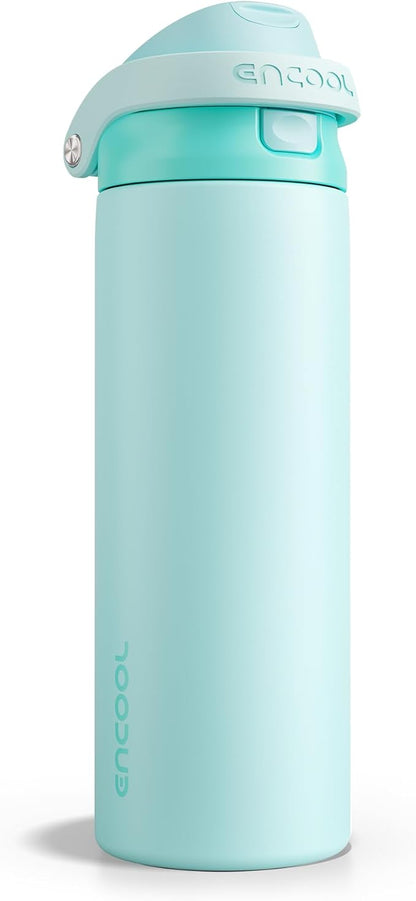 ENCOOL Leakproof Insulated Water Bottle with Straw Dual-Sip Water Bottle Bag-Safe Design for Work, Commute & Gym – Keeps Drinks Cold All Day, 24 oz, Ice Blue