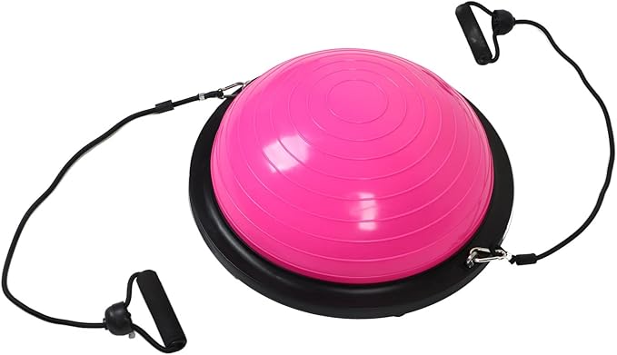 Half Ball Balance Trainer Stability Yoga Exercise Ball with Bands and Pump for Home Gym Core Training Yoga Fitness Abdominal Training, 18.1 Inch Anti-Slip