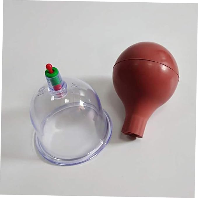 FRCOLOR 6pc Vacuum Cupping Set with Rubber Ball Chinese Body Therapy Cups for Safe Use Transparent Design for Pressure for Muscle Recovery and Relaxation