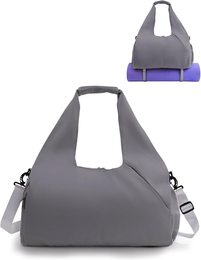 Gym Bag for Women with Shoe Compartment Yoga Mat Bag with Wet Pocket and Water Bottle Holder Weekender Bag with Strap