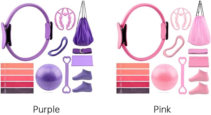 Pilates Essentials Kit for Women, 14 Pcs Home Workout Equipment with Pilates Circle Ball Ring Set Resistance Bands and Anti Slip Sock, Yoga Pilate Essentials Accessories