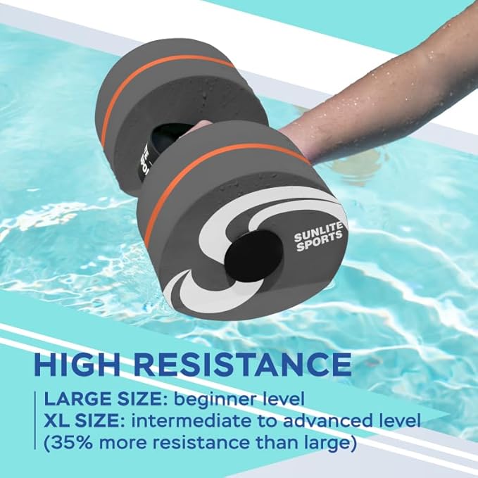 Sunlite Sports Water Weights Pool Exercise Dumbbells, Water Aerobic Equipment, High-Density EVA-Foam Dumbbell with Handle Strip, Aqua Therapy, Pool Fitness, Water Exercise, Set of 2