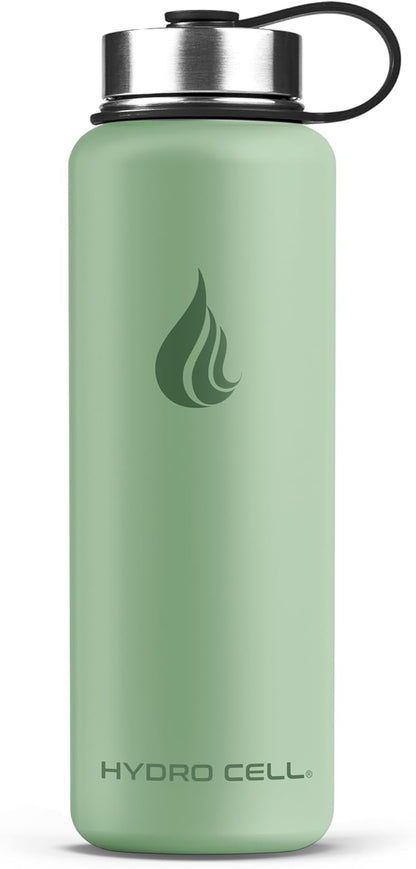 HYDRO CELL Stainless Steel Insulated Water Bottle with Straw - For Cold & Hot Drinks - Metal Vacuum Flask with Screw Cap and Modern Leakproof Sport Thermos for Adults (Sage 40oz)