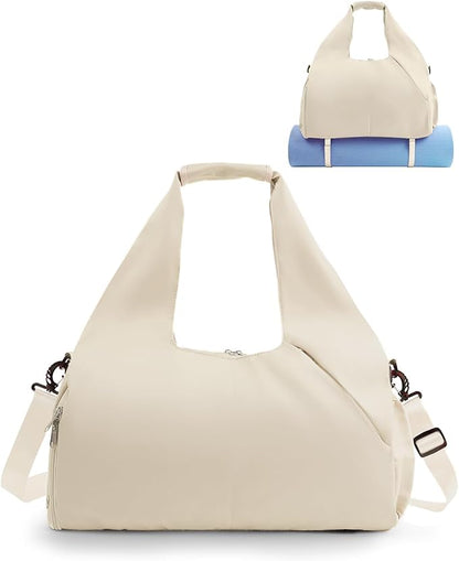 Gym Bag for Women with Shoe Compartment Yoga Mat Bag with Wet Pocket and Water Bottle Holder Weekender Bag with Strap