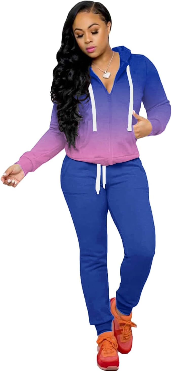 CLOCOR Track Suits for Women Set - Casual 2 Piece Outfits Sweatsuit Pocket Hoodies Long Sleeve with Patchwork Pants Set