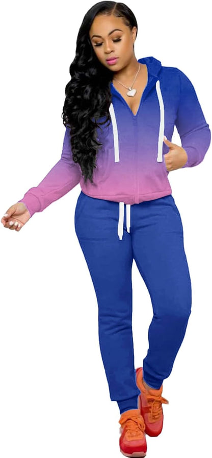 CLOCOR Track Suits for Women Set - Casual 2 Piece Outfits Sweatsuit Pocket Hoodies Long Sleeve with Patchwork Pants Set