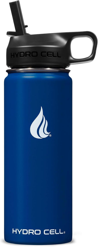 HYDRO CELL Stainless Steel Insulated Water Bottle with Straw - For Cold & Hot Drinks - Metal Vacuum Flask with Screw Cap and Modern Leakproof Sport Thermos for Adults (Navy 18oz)