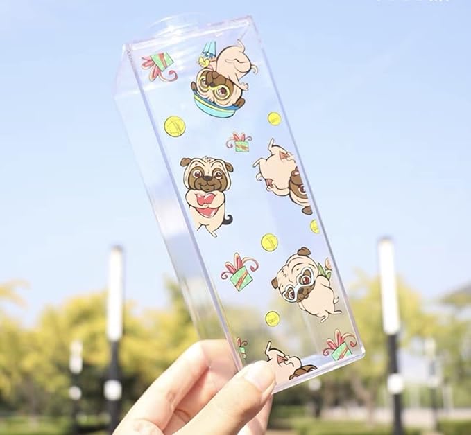 Milk Carton Water Bottle 33oz (1L) Plastic Clear Square Milk Bottles BPA Free Leakproof Water Bottle Portable Reusable Milk Carton Shaped Juice Bottle Perfect for Fitness Gym Camping Sports