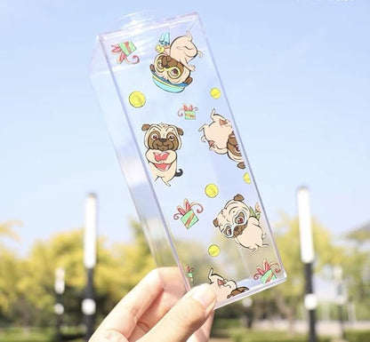 Milk Carton Water Bottle 33oz (1L) Plastic Clear Square Milk Bottles BPA Free Leakproof Water Bottle Portable Reusable Milk Carton Shaped Juice Bottle Perfect for Fitness Gym Camping Sports