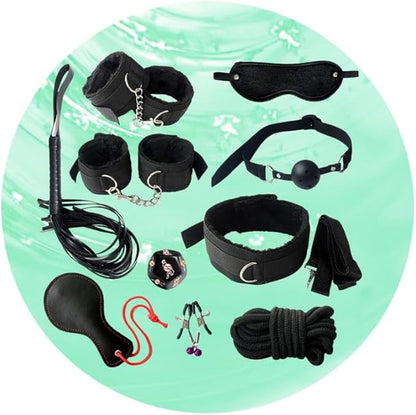 10-Piece Nylon Yoga Endurance Kit, Stylish Stretch Band, Complete Small Tools, Stamina Building, Mutual Training Home Fitness Combo (Black)+Y15