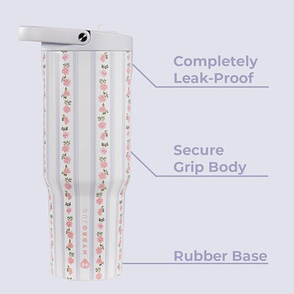 HydroJug Sport - Stainless Steel Tumbler with Straw, Vacuum Insulated, 40oz Leakproof Water Bottle, Ergonomic Design, Reusable, Dishwasher Safe, Rubber Base, Durable for Gym or Outdoors, Primrose