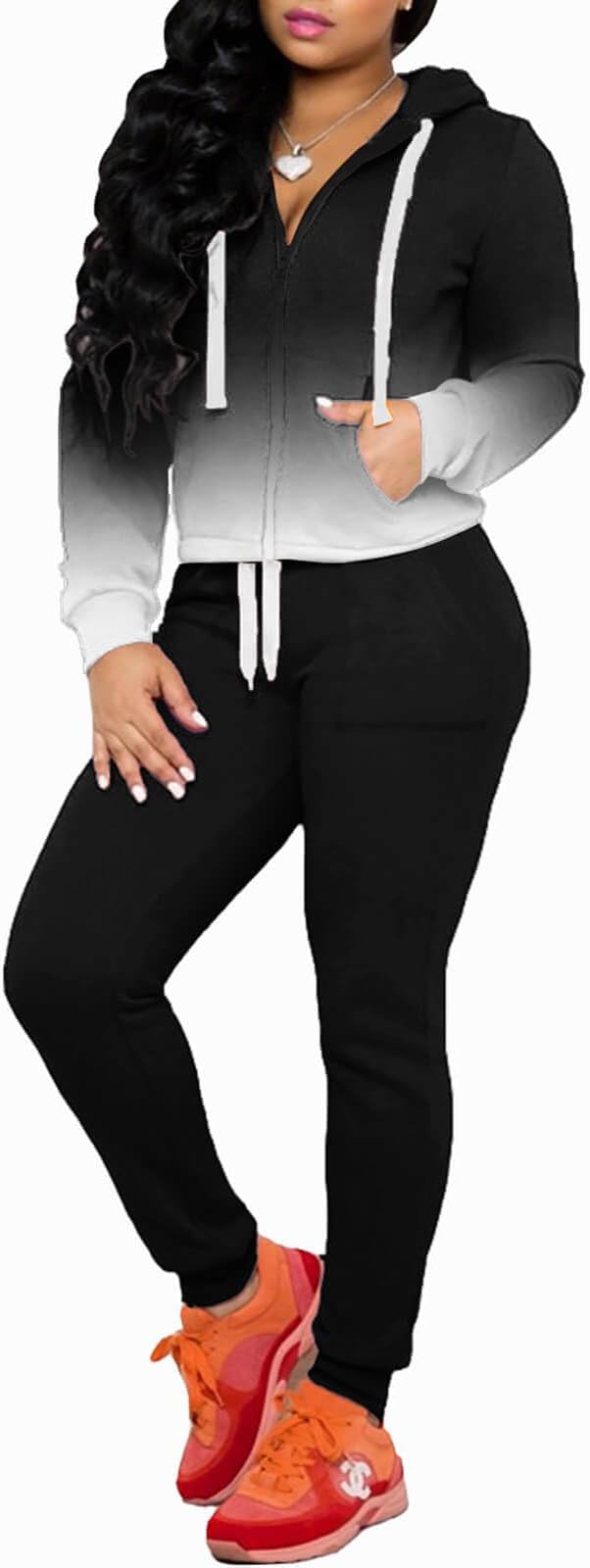 CLOCOR Track Suits for Women Set - Casual 2 Piece Outfits Sweatsuit Pocket Hoodies Long Sleeve with Patchwork Pants Set