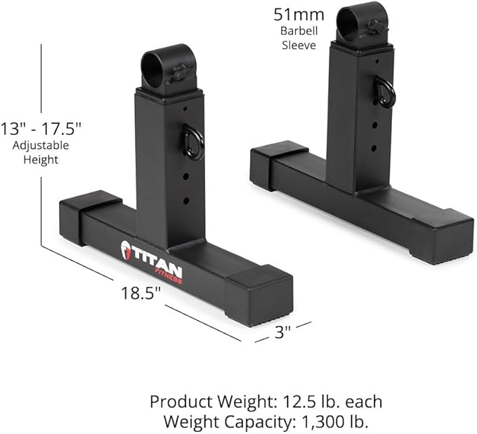 Titan Fitness Adjustable Deadlift Pulling Blocks, Olympic Barbell Jack, 1,300 LB Capacity, 4 Height Settings for Home Gym Weightlifting